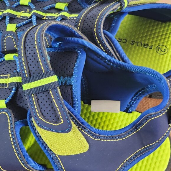 Falls Creek Navy and Lime Green Velcro Strap Closed Toe Bungee Jack Sandals Sz 2 - Picture 14 of 16